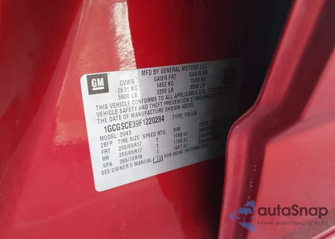 2015 Chevrolet Colorado Z71 from USA, damaged, VIN 1GCGSCE39F1220284